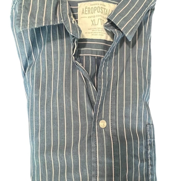 Aeropostale Blue Striped Button Shirt Size X-Large - Picture 7 of 9